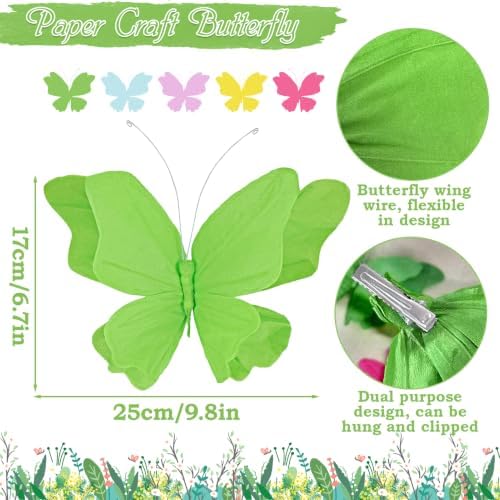 SUNBEAUTY 3D Hanging Butterfly Decorations, Butterfly Birthday Party Decorations, 6Pcs Colorful Paper Butterflies Wall Decor for Classroom Decor Girls Women Wedding Baby Shower Flower Garden Decor - Image 5