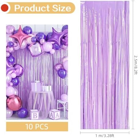 10 Pack Purple Foil Curtain Backdrop 3.2ft x 8.2ft Macaron Tinsel Foil Fringe Curtains Streamer Photo Booth Backdrop for Birthday Party Baby Shower Engagement Wedding Holiday Decor (Macaron Purple) - Image 3