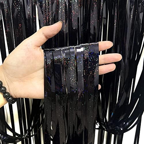 3 Pack Fringe Curtains Party Decorations,Tinsel Backdrop Curtains for Parties,Photo Booth Wedding Graduations Birthday Christmas Event Party Supplies (Black) by BEAYFILY