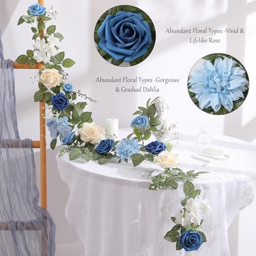 Garisey 5FT Dusty Blue Artificial Rose Garland for Wedding Arch Table Decor - Image 2