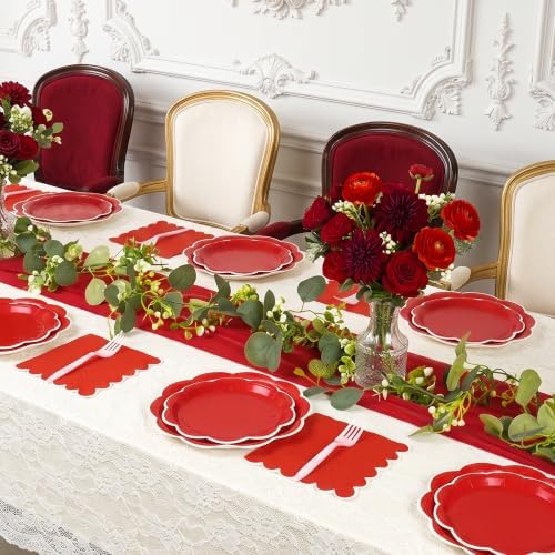 96 Pcs Red and White Plates and Napkins Party Supplies Serve 24 Guests - Image 4