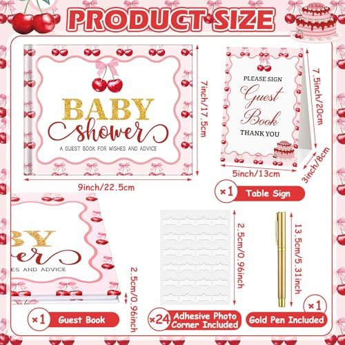 Fuyoooo 27 Pcs Cherry Sign in Guest Book Set with Gold Pen Table Cards - Image 3