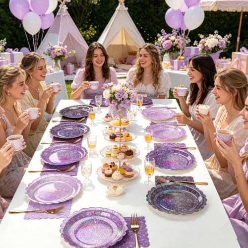 Iridescent Purple Plates and Napkins Set for Birthday Wedding,40 Guests - Image 6