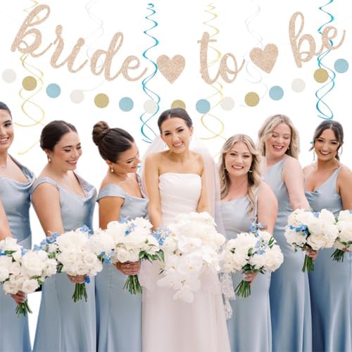 Light-Dusty Blue Beige-Champagne Bridal-Shower Party-Decorations - 31pcs Bride to Be Banner,Boho Neutral Bachelorette Paper Lanterns,Wedding Garland,Tissue Pom Poms Flower Fan Decor Supplies Burgleda - Image 7