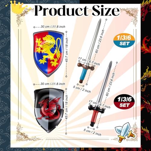 Poen 12 Pcs Inflatable Sword and Shield Medieval Knight Party,Lion, Dragon - Image 2