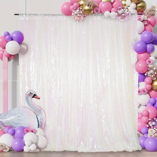 Juya Delight White Iridescent Sequin Backdrop, 6ftx6ft Glitter Photo Backdrop Curtain for Birthday Party Wedding Festival Ceremony by JuyaDelight