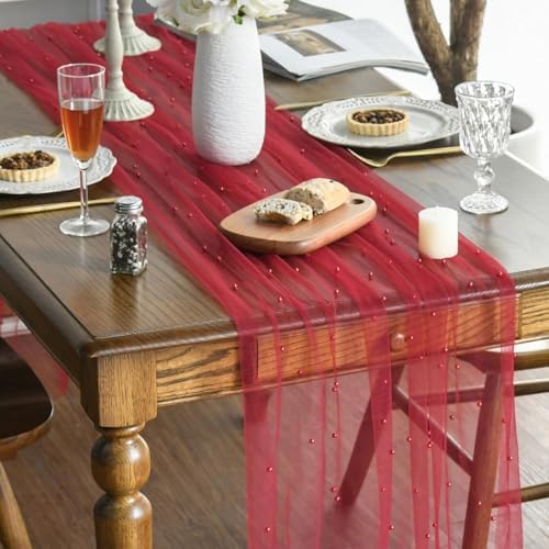 Artoid Mode 6-Pack Pearl Red Gauze Table Runner 10FT Home Decor - Image 2