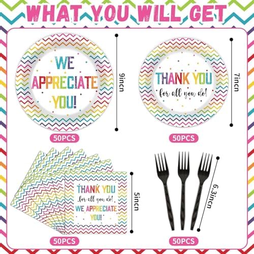 200pcs Thank You Plates Napkins We Appreciate You Party Tableware Set Teacher Appreciation Dinnerware Be Thankful to Teacher Mother Doctor Paper Plates for Congrat Graduate Decor Supplies Serve 50 - Image 2