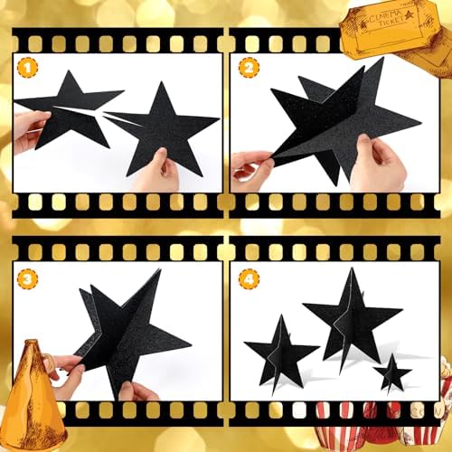 Sinload 45 Piece 3D Glitter Star Centerpieces Black Gold Party Decorations - Image 3