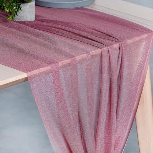 Pack of 2 Chiffon Table Runners 29 x 120 Inch, 14FT Long - Mauva - Image 2