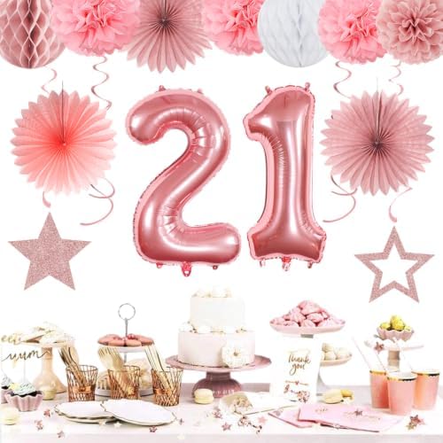 Rose Gold Light Pink White 21st Happy Birthday Party Decorations Hugmoon - Image 6