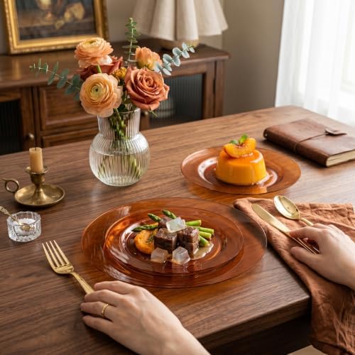 I00000 102 Pcs Amber Plastic Plates, Clear Brown Plastic Plates Disposable - Image 3