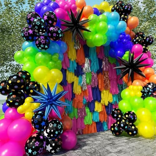 185Pcs Neon Balloons Arch Garland Kit with Glow in the Dark Balloons, Neon Balloons Arch Kit for Back to 80s 90s DISCO Birthday Party Decorations, Let's Glow Party, Rock Roll Party Supplies - Image 4