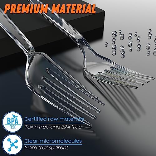 Dipoo 7.1" Clear Plastic Forks Heavy Duty, 360 Count - Image 2