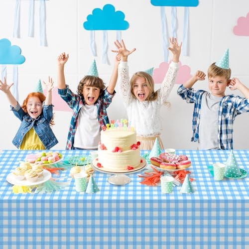 3Pack Light Blue and White Plastic Checkered Tablecloth, Premium Decorative Disposable Light Blue Gingham Plaid Tablecloth for Party, Rectangle Party Table Cover for Picnic Farm Birthday, 54x108 Inch - Image 5