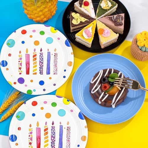 Birthday Plates & Napkins, Colorful Dots, 7 Inch, 50PCS - Image 2