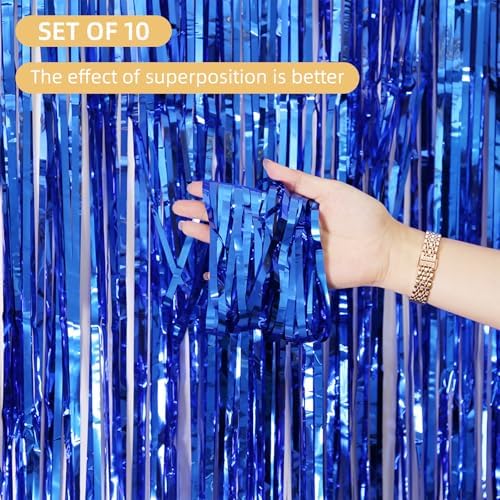 10 Pack Blue Backdrop Curtain 3.2ft x 8.2ft Metallic Tinsel Foil Fringe Curtains Photo Booth Background for Birthday Party Decoration Baby Shower Engagement Wedding Christmas Decoration (Blue) - Image 2