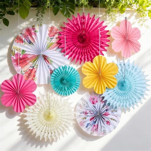 SUNBEAUTY Paper Flowers Decorations for Wall Tea Party Decoration Paper Fans Classroom Decoration Paper Floral Backdrop Decor for Valentines Day Mother's Day and Wedding, Set of 9 by SUNBEAUTY