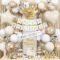 Birthday Decorations for Women, Champagne Gold Birthday Decortion White Beige Neutral Cream Gold Latex Balloons Banner Fringe Curtain for Women Girls Boho Party Supplies by Jobkoo