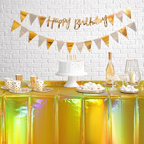 1 Pack Gold Iridescent Plastic Tablecloths Shiny Disposable Laser Rectangle Table Covers Holographic Foil Tablecloth Iridescent Party Decorations Birthday Bridal Wedding Christmas, 54 x 108 Inch - Image 6
