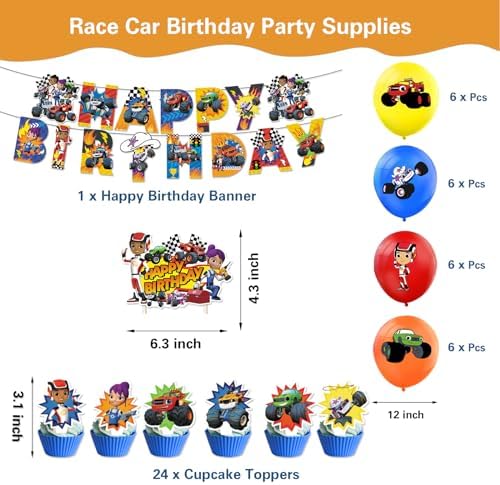 121 Pcs Monster Truck Birthday Party Supplies,Included Banner,Backdrop,Tablecloth,Plates,Balloon,Racing Car Tableware Set for Boy Truck Party Decorations - Image 2