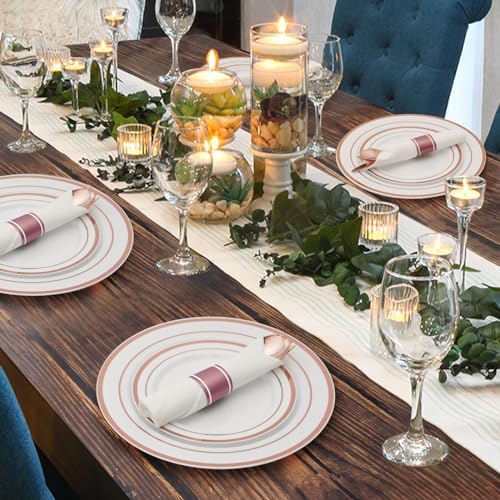 Goodluck 350 Piece Rose Gold Plastic Dinnerware Set for 50 Guests - Image 6