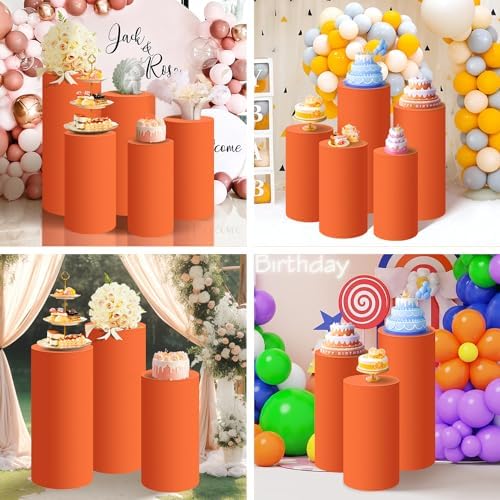 SaitiMade Set of 3 - Orange Cylinder Pedestal Stand Covers - Image 6