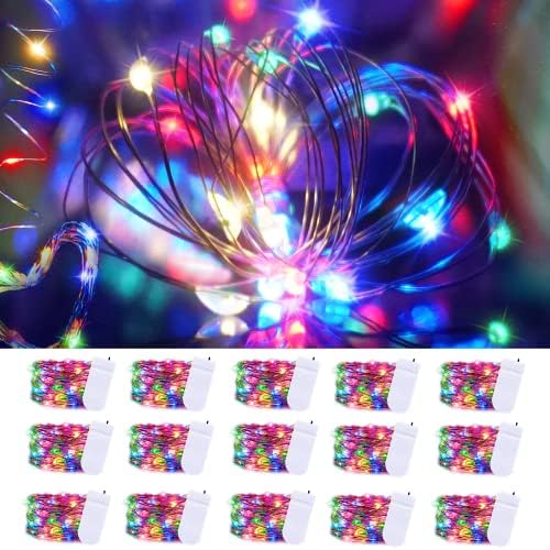 SmilingTown Christmas Fairy Lights Battery Operated-15 Packs 20 LED 6.6FT Silver Wire String Lights Firefly Starry Lights for DIY Custom Wedding Party Table Centerpiece Decoration (Multicolor) by SmilingTown