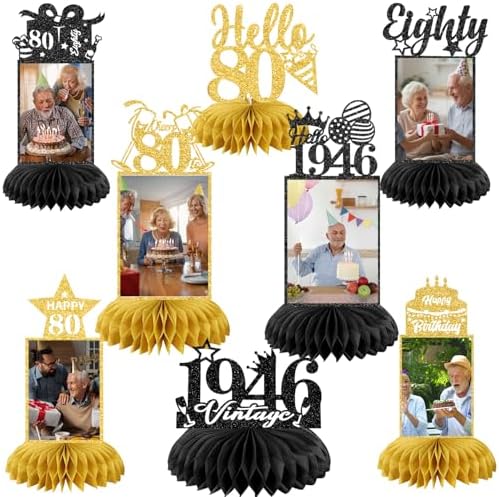 8 Pcs 80th Birthday Decoration for Women 1946 Table Honeycomb Decor by MDCGFOD