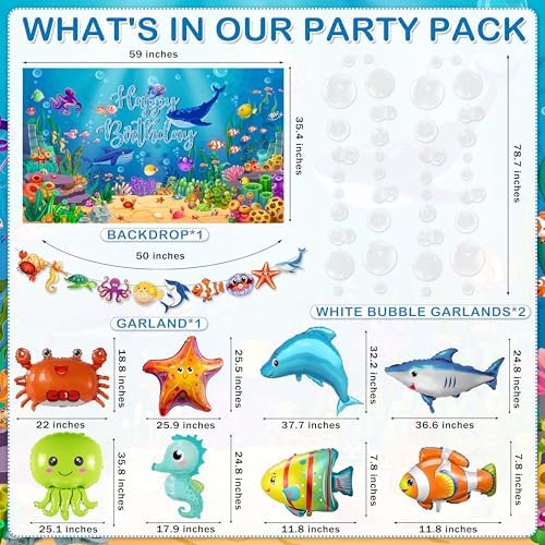 WHYMEO Under the Sea Party Decorations, 98 Pcs Ocean Theme Birthday Set - Image 2
