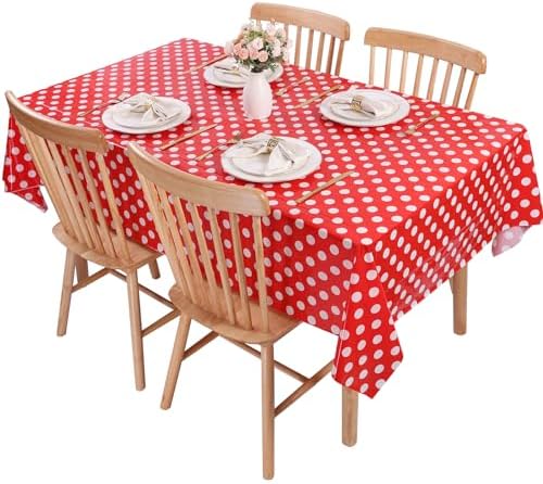Kesfey 3 Pack Red Polka Dot Table Cloths 54 x 108 Inch Mickey Minnie Mouse Tablecloth Disposable Plastic Red Waterproof Rectangle Picnic Table Covers Christmas Carnival Tablecloths for Birthday Party - Image 5
