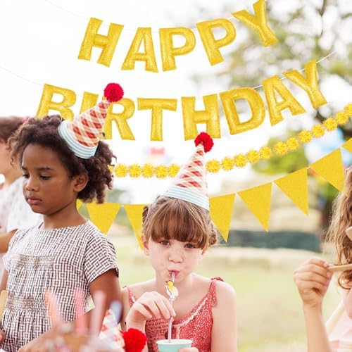 CANREVEL 3 PCS Pre-Strung 3D Happy Birthday Banner Decorations, Gold - Image 2