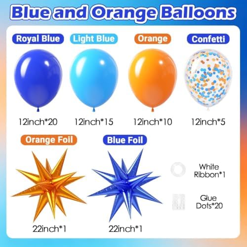 52pcs 12inch Blue and Orange Balloons with Royal Blue and Orange Balloons - Image 2