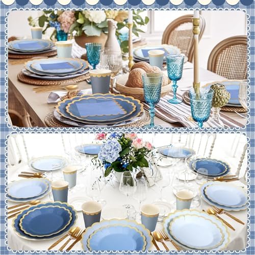Mimorou 338 Pcs Dusty Blue Plates Napkins Cups Flatware Set - Image 6