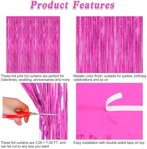 ZATAYE 2 Pack Rose Red Valentines Foil Curtain Streamer Decorations - Image 4