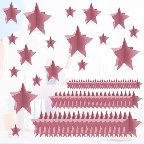 70 Pcs Star Centerpieces Rose Gold Birthday Party Decorations for Women Girls 3D Pink Party Princess Decoration Para Cumpleaños De Mujer Rose Gold Stars Table Decor for Wedding Bridal Shower by MISAKTEAM