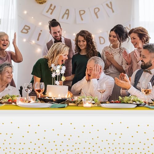 6Pcs White and Gold Tablecloth Party Decorations,Plastic White Table Cloth Printed Gold Table Runner Disposable Rectangle Table Cover for Birthday Wedding Anniversary Graduation Party,54 x108 Inch - Image 5