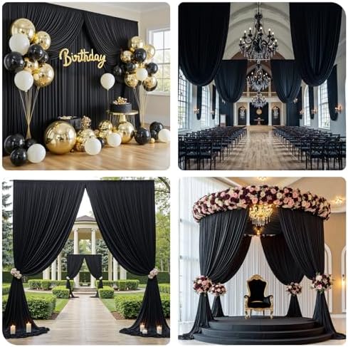 40x12 ft Black Backdrop Curtains for Weddings Party, Birthdays, Halloween - Image 5
