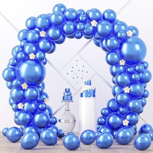 Voircoloria 90pcs Metcllic Blue Balloons Garland Arch Kit, 18 12 10 5 Inch by Voircoloria
