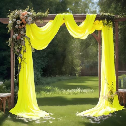 Yellow Wedding Arch Draping Fabric Sheer Curtain Drapes 2 Panels | 20 ft Extra Long Shimmery Backdrop Curtains for Wedding Anniversary Party Summer Outdoor Events Drapery Photo Backgrounds - Image 5