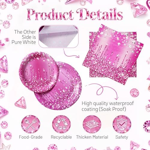 75Pcs Rose Red Diamond Party Decorations, Plates and Napkins for 25 Guests - Image 3