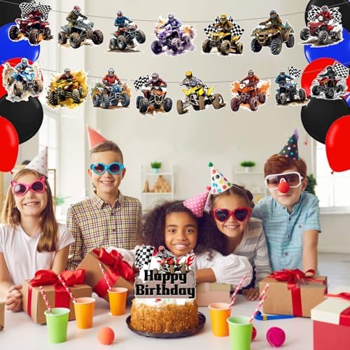59 Pcs Four Wheeler ATV Quad Bike Birthday Party Supplies, Quad Bike Themed Party Decoration Dirt Bike Backdrop Balloons Cake Cupcake Topper for Four Wheeler ATV Quad Bike Themed Party Decor - Image 7