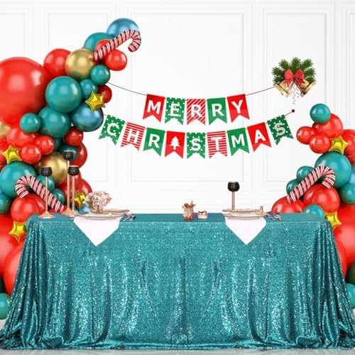 Eternal Beauty Teal 60x120 Inch Tropical Beach Sequin Tablecloth - Image 2