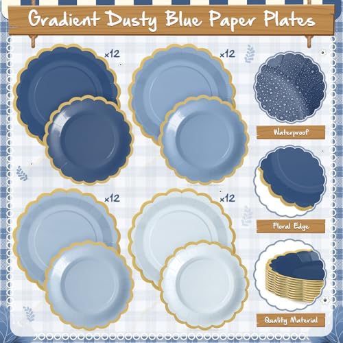 Mimorou 338 Pcs Dusty Blue Plates Napkins Cups Flatware Set - Image 3