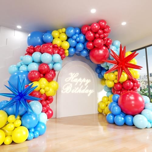 Blue Red Yellow Balloon Arch Kit, Assorted Colorful 18 12 10 5 Inch, Different Sizes Party Balloon Garland Kit for Baby Shower, Birthday, Gender Reveal, Anniversary, Easter, Prom Decoration by ADOINBY