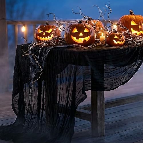 6 Pack Halloween Black Cheesecloth Table Runner Boho Gauze Home Decor - Image 5