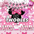 Pink Mouse 2nd Birthday Party Supplies Oh Twodles Girl Second Party Decorations Cartoon Mouse Theme Birthday Decorations Set by OURUI
