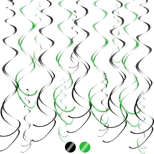 BEISHIDA Black Green Hanging Swirls Party Decorations Plastic Streamer for Dinosaur Theme Birthday Graduation Jungle Party Decorations, Pack of 24 by Beishida