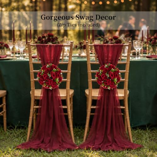 BLOSMON Faux Flower Centerpieces for Wedding Tables, 10 Pcs, Crimson Red - Image 4