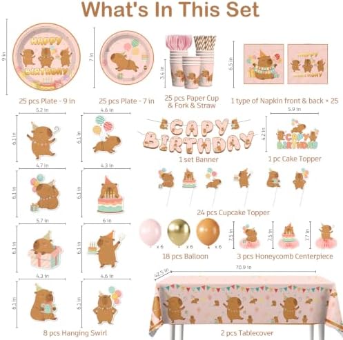 Xynic Pink Capybara Birthday Decorations Tableware Set Serves 25 Guests - Image 2